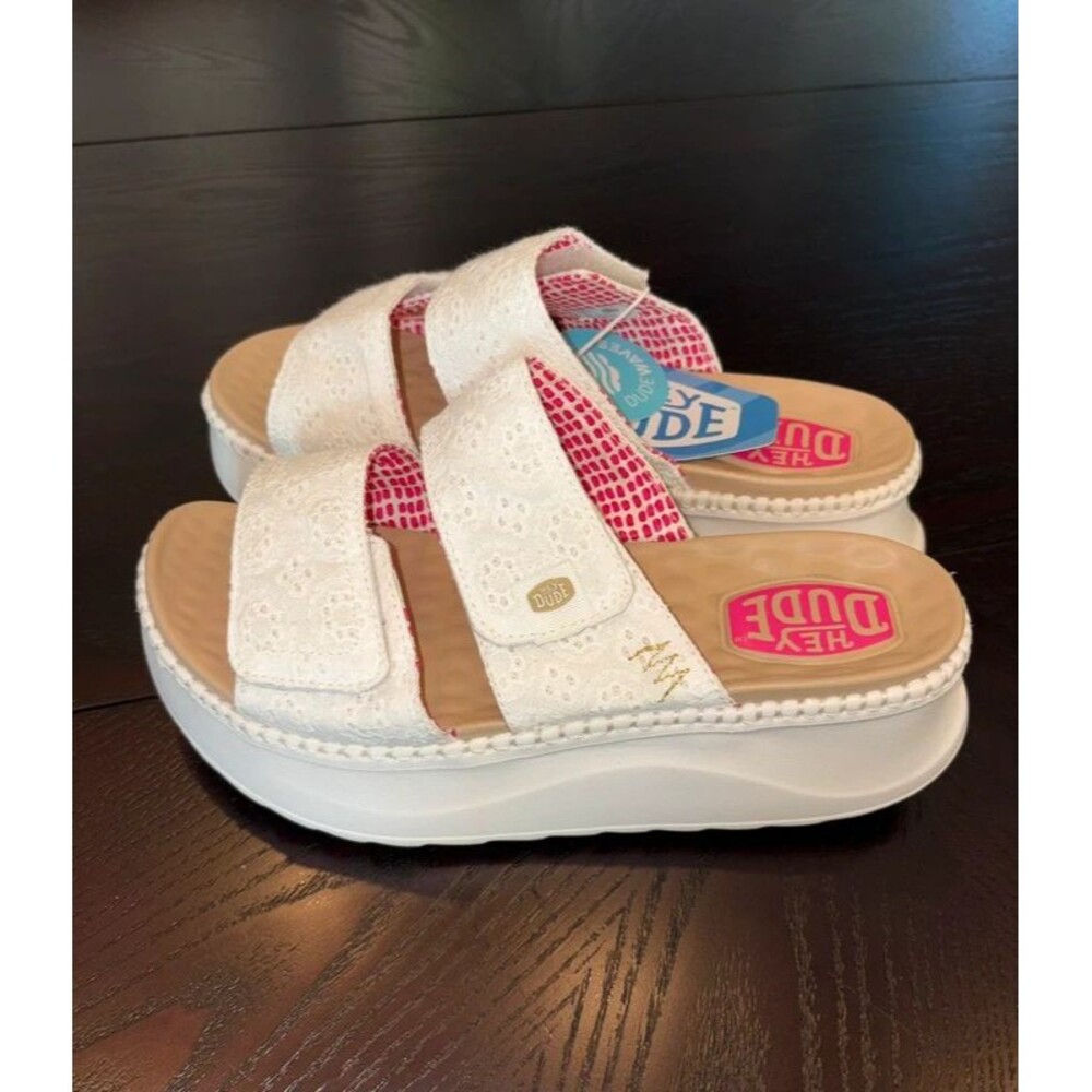 Nwt Hey Dude Delray Slide Eyelet platform sandals Sz 8